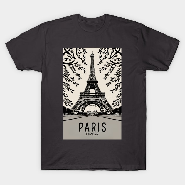 A Vintage Travel Art of the Eiffel Tower in Paris - France T-Shirt by goodoldvintage